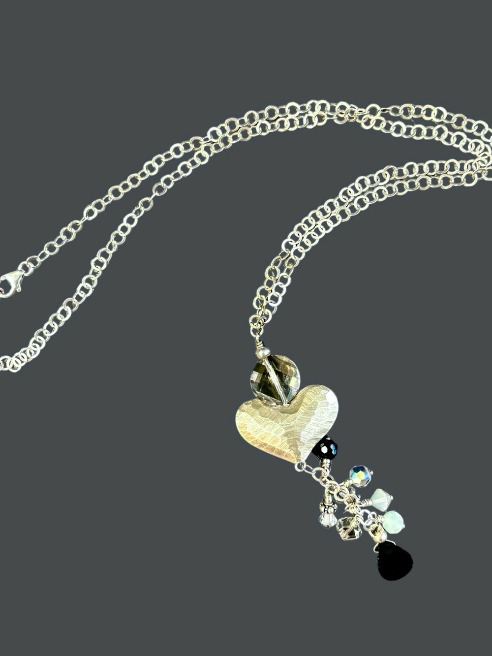 Sterling Silver Heart Pendant Necklace with Black & White Accents